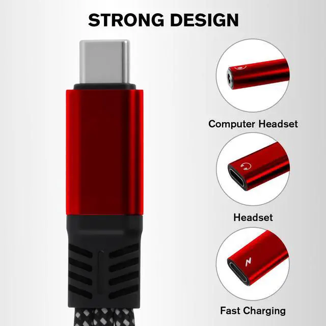 Alt view image 3 of 7 - 1 in 3 USB C to Type-C Charging and Type-C Headphones Plus 3.5mm Headphones PD 60W Charging Adapter, Compatible with GalaxyS22, iPad Pro, Pixel, iPhone 16 15, etc.red