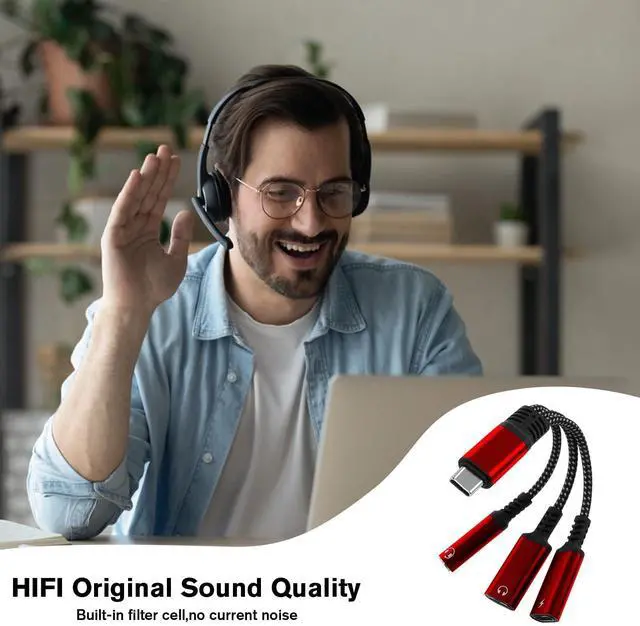 Alt view image 4 of 7 - 1 in 3 USB C to Type-C Charging and Type-C Headphones Plus 3.5mm Headphones PD 60W Charging Adapter, Compatible with GalaxyS22, iPad Pro, Pixel, iPhone 16 15, etc.red