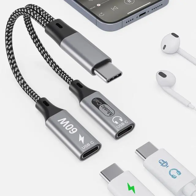 Main image of Dual USB C Headphone and Charger with PD 100W Fast Charging, USB C Splitter Audio and Charging Surpport Music, Calling, Dual Type C Dongle Adapter for iPhone 16/15 Series, iPad, MacBook, Android