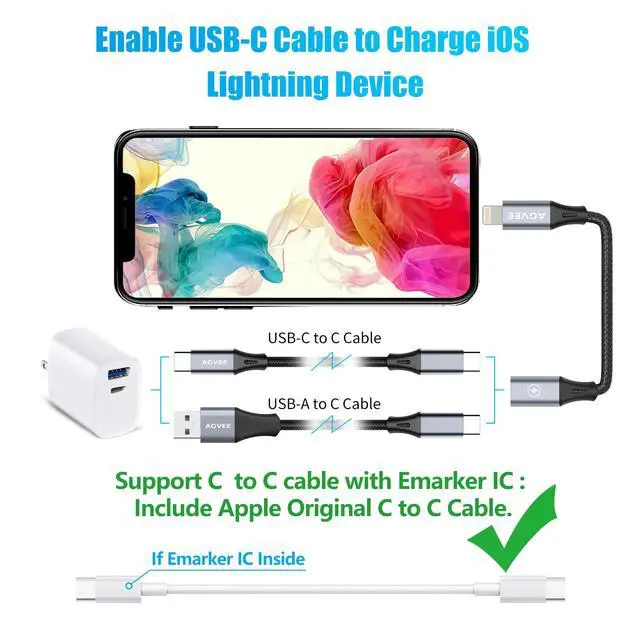 Alt view image 5 of 7 - 2 Pack 4 inch USB-C Female to Lightning Male Adapter, 30W Fast Charging Charger Converter for iPhone 14 13 12 11 Airpods iOS Device Carplay, Not for Audio, Dark Gray