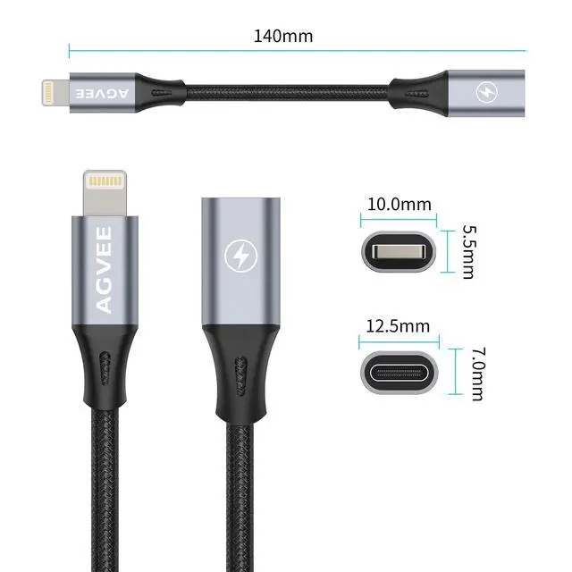 Alt view image 7 of 7 - 2 Pack 4 inch USB-C Female to Lightning Male Adapter, 30W Fast Charging Charger Converter for iPhone 14 13 12 11 Airpods iOS Device Carplay, Not for Audio, Dark Gray