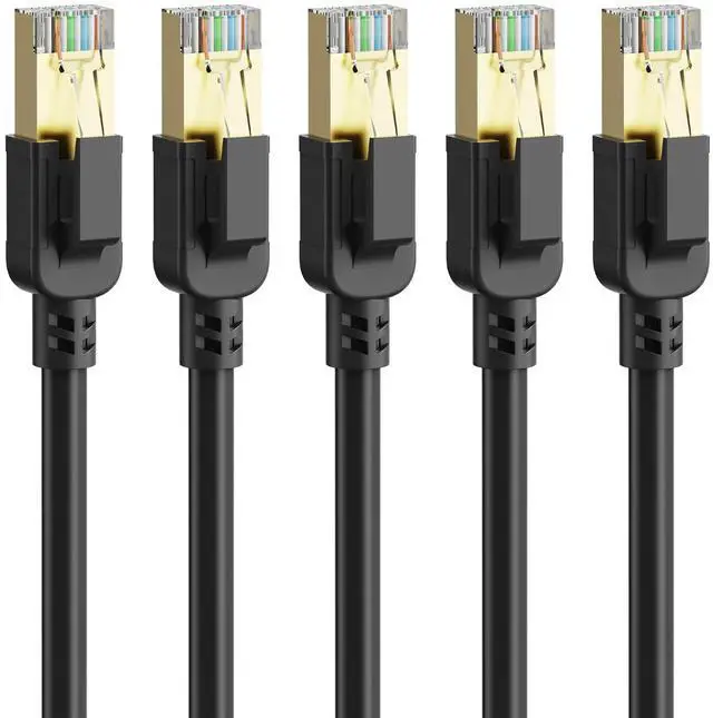 Main image of Cat 8 Ethernet Cable 3 ft-5Pack,RJ45 40Gbps 2000Mhz Patch Cord, Indoor&Outdoor High Speed Network Cable, 26AWG Heavy Duty Direct Burial Shielded SFTP Lan Wire, in Wall&Weatherproof for Router Black