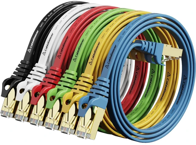 Main image of CableGeeker Cat7 Shielded Flat Ethernet Patch Cables 1ft 6Pack, Multicolor | 10Gbps/600MHz, 30AWG Stranded Copper, S/STP Shielding, Gold-Plated RJ45, for Routers, PCs, Gaming, and Streaming