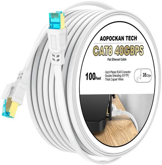Main image of Cat 8 Ethernet Cable 100 FT, Heavy Duty High Speed 40Gbps 2000Mhz Internet Network Patch Cord, RJ45 Shielded Flat LAN Cable, Outdoor&Indoor Weatherproof S/FTP UV Resistant for Gaming, Router, Modem