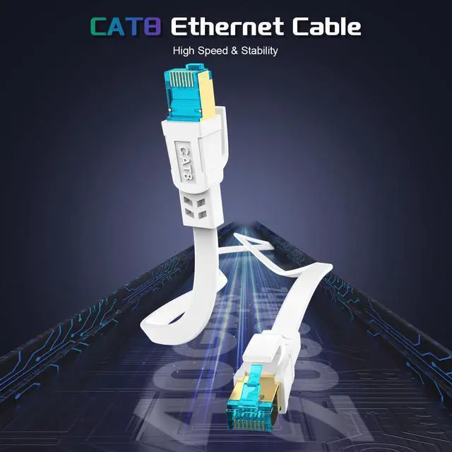 Alt view image 3 of 7 - Cat 8 Ethernet Cable 100 FT, Heavy Duty High Speed 40Gbps 2000Mhz Internet Network Patch Cord, RJ45 Shielded Flat LAN Cable, Outdoor&Indoor Weatherproof S/FTP UV Resistant for Gaming, Router, Modem