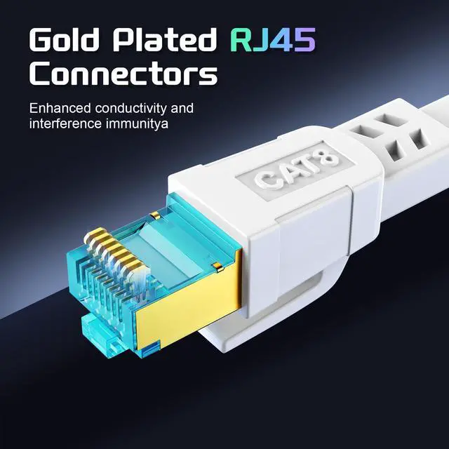 Alt view image 4 of 7 - Cat 8 Ethernet Cable 100 FT, Heavy Duty High Speed 40Gbps 2000Mhz Internet Network Patch Cord, RJ45 Shielded Flat LAN Cable, Outdoor&Indoor Weatherproof S/FTP UV Resistant for Gaming, Router, Modem