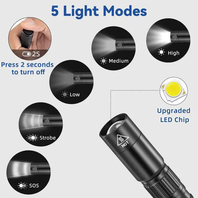 Alt view image 4 of 7 - 2Pack Pen Flashlight Rechargeable PL9000, 5Mode Bright Pen Light Flashlight High Lumens, Waterproof Pocket Flashlights, EDC Adjustable Tactical Flash Light, LED Small Lights with Clip for Emergencies