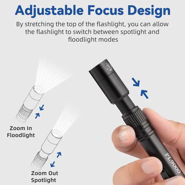 Alt view image 5 of 7 - 2Pack Pen Flashlight Rechargeable PL9000, 5Mode Bright Pen Light Flashlight High Lumens, Waterproof Pocket Flashlights, EDC Adjustable Tactical Flash Light, LED Small Lights with Clip for Emergencies