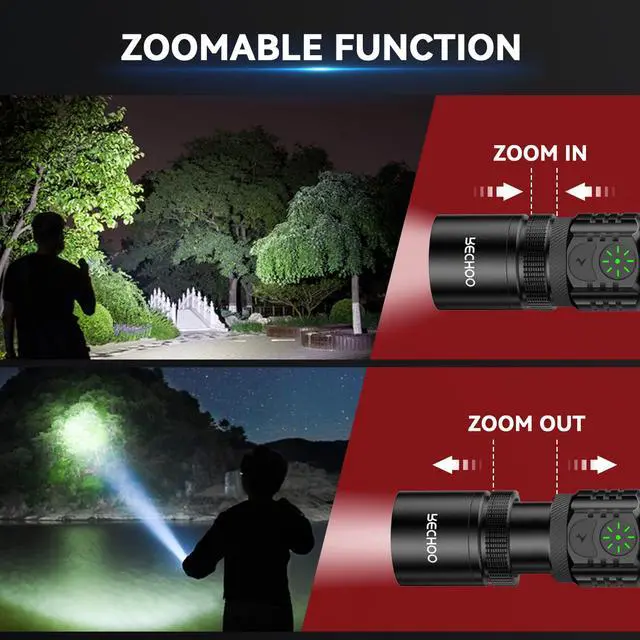 Alt view image 3 of 7 - Flashlights USB Rechargeable 2 Pack Double Switch S3000L LED Tactical Flashlight High Lumens Super Bright 5 Modes Zoomable Waterproof Flashlight for Camping, Emergency