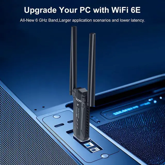 Alt view image 4 of 7 - USB 3.0 WiFi 6E Adapter for Desktop PC, Tri-Band Axe 5400 Wireless Network Receiver/Dongle with 5dBi Dual Antennas, WiFi Card/Stick 6G/5G/2.4G for Laptop Computer Only Compatible Windows 11/10