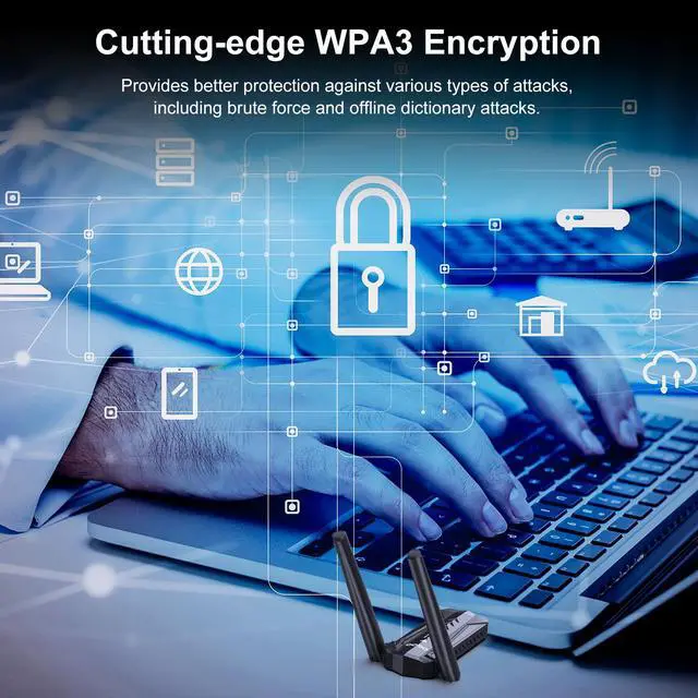 Alt view image 6 of 7 - USB 3.0 WiFi 6E Adapter for Desktop PC, Tri-Band Axe 5400 Wireless Network Receiver/Dongle with 5dBi Dual Antennas, WiFi Card/Stick 6G/5G/2.4G for Laptop Computer Only Compatible Windows 11/10