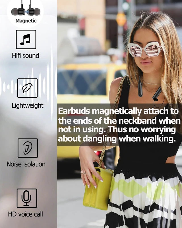 Alt view image 2 of 6 - Neckband Bluetooth Wireless Headphones,Around the Neck Bluetooth Wireless Earbuds Headset,100 Hours Long Playtime,Waterproof Over Neck Sport Work Exercise Earphone with Carrying Case (Black)