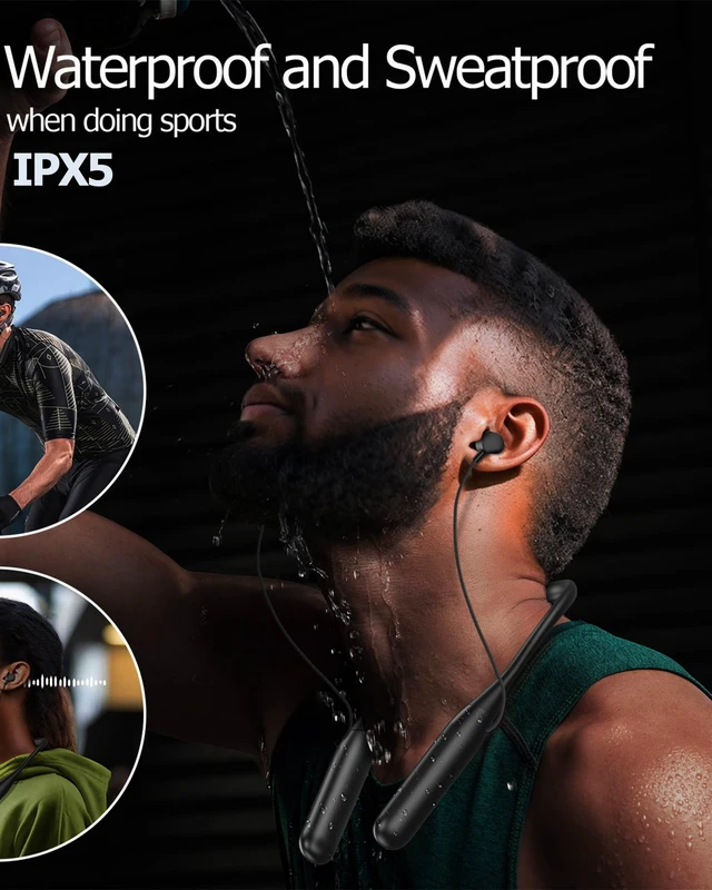 Alt view image 4 of 6 - Neckband Bluetooth Wireless Headphones,Around the Neck Bluetooth Wireless Earbuds Headset,100 Hours Long Playtime,Waterproof Over Neck Sport Work Exercise Earphone with Carrying Case (Black)