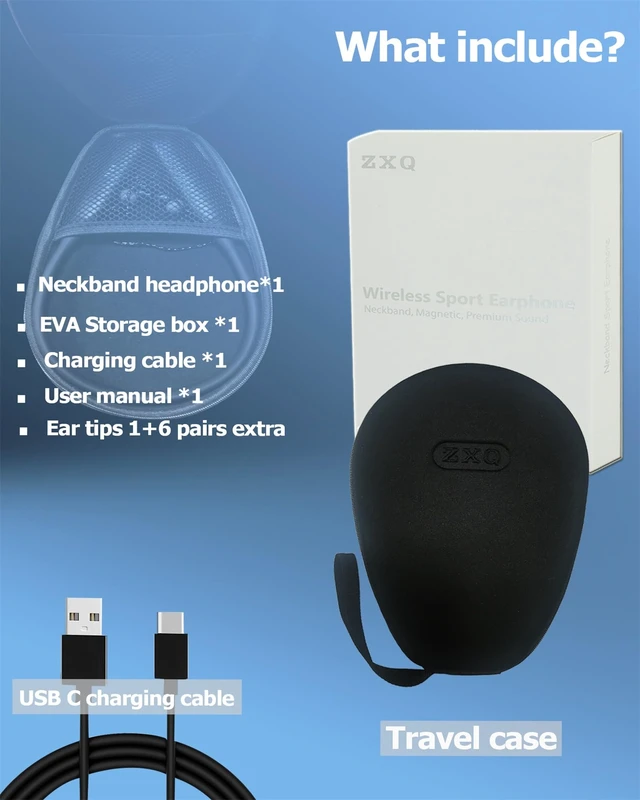 Alt view image 6 of 6 - Neckband Bluetooth Wireless Headphones,Around the Neck Bluetooth Wireless Earbuds Headset,100 Hours Long Playtime,Waterproof Over Neck Sport Work Exercise Earphone with Carrying Case (Black)