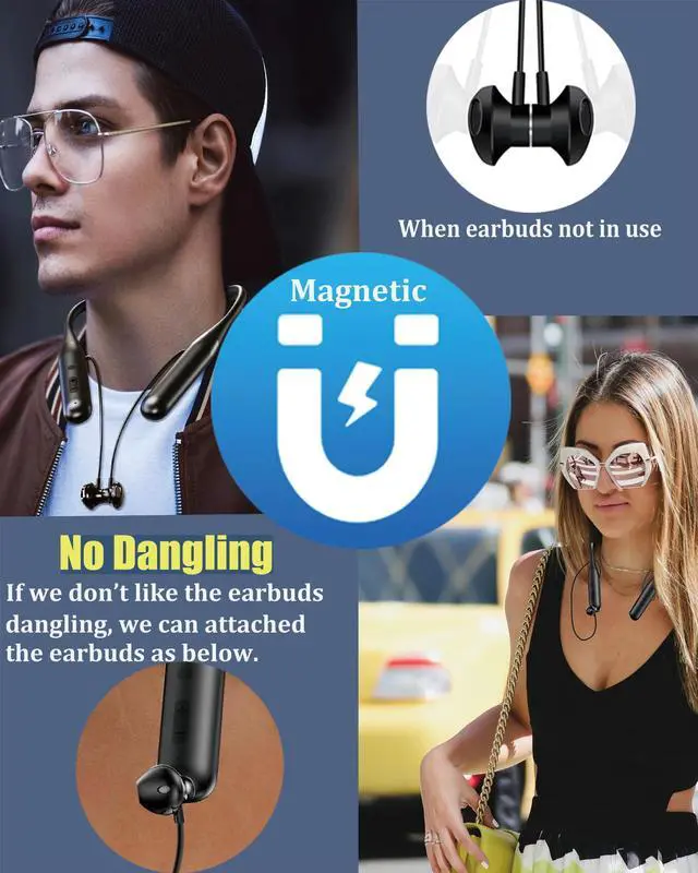 Alt view image 3 of 7 - Wireless Bluetooth Neckband Headphones 100 Hours Long Playtime,Around The Neck Bluetooth Earbuds with Microphone,Waterproof Sport Earphone,Over The Neck Headset with Storage Case