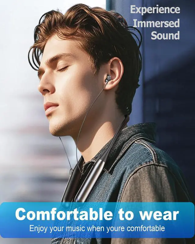 Alt view image 5 of 7 - Wireless Bluetooth Neckband Headphones 100 Hours Long Playtime,Around The Neck Bluetooth Earbuds with Microphone,Waterproof Sport Earphone,Over The Neck Headset with Storage Case