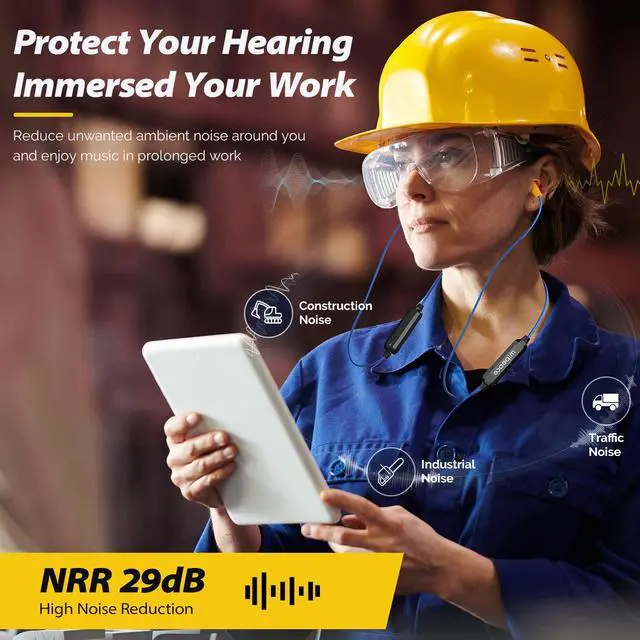 Alt view image 2 of 7 - Bluetooth Work Earplugs Headphone,Wireless in-Ear Noise Isolating Earbuds,29dB Noise Reduction Headphone with Control,19+ Hours Battery for Lawn Mowing Safety Industrial Construction(Black)