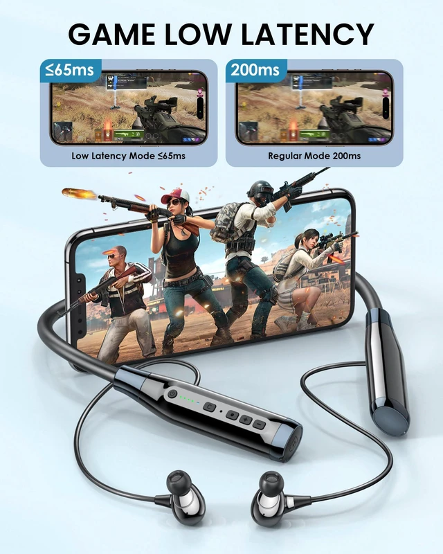 Alt view image 2 of 7 - Bluetooth Neckband Headphone with Microphone, 100H Playtime, Noise Reduction Wireless Neckband Headphones with HD Stereo Sound, IPX5 Waterproof Earphone, Magnetic Earbud for Phone, Gaming, Sport