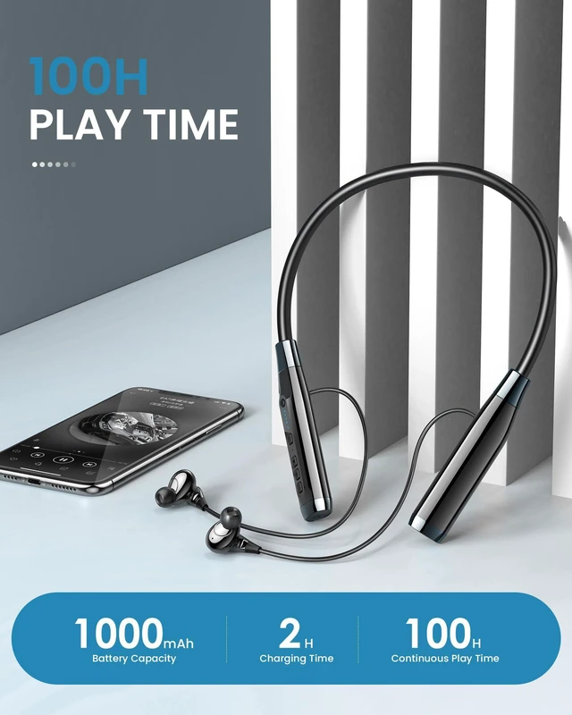 Alt view image 6 of 7 - Bluetooth Neckband Headphone with Microphone, 100H Playtime, Noise Reduction Wireless Neckband Headphones with HD Stereo Sound, IPX5 Waterproof Earphone, Magnetic Earbud for Phone, Gaming, Sport