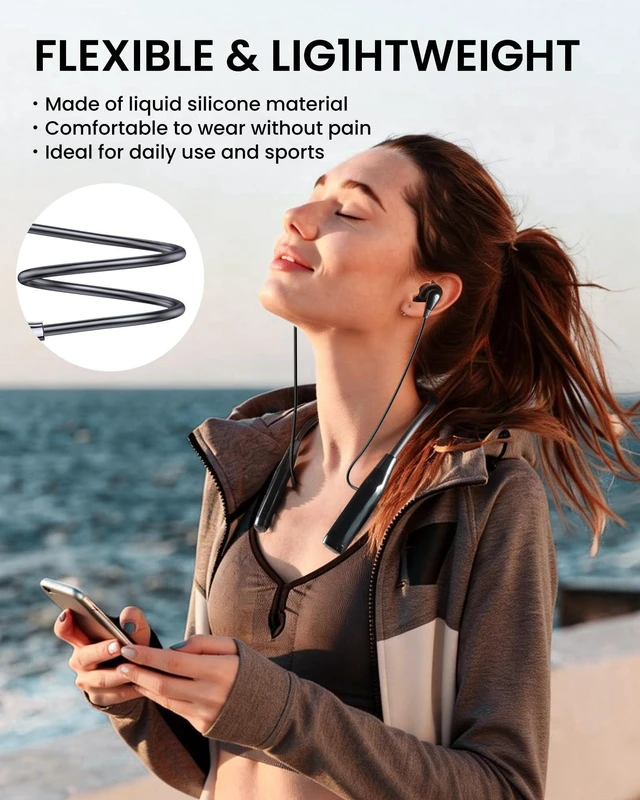 Alt view image 4 of 7 - Bluetooth Neckband Headphone with Microphone, 100H Playtime, Noise Reduction Wireless Neckband Headphones with HD Stereo Sound, IPX5 Waterproof Earphone, Magnetic Earbud for Phone, Gaming, Sport