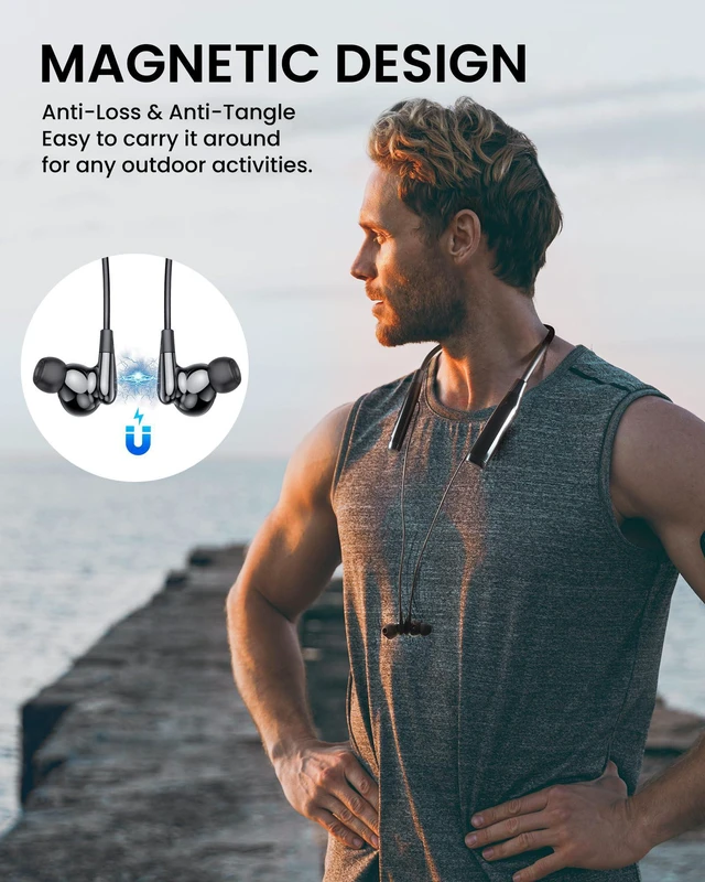 Alt view image 5 of 7 - Bluetooth Neckband Headphone with Microphone, 100H Playtime, Noise Reduction Wireless Neckband Headphones with HD Stereo Sound, IPX5 Waterproof Earphone, Magnetic Earbud for Phone, Gaming, Sport