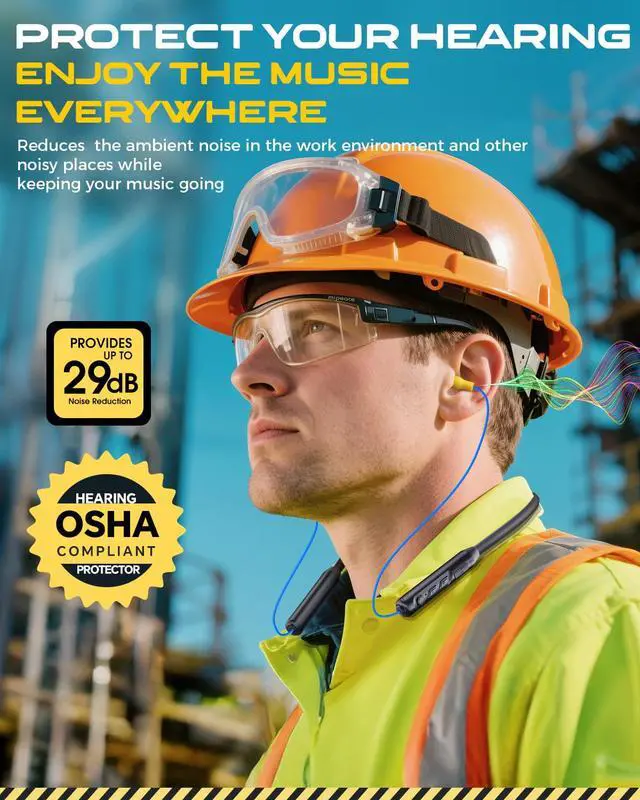 Alt view image 2 of 7 - Bluetooth Earplug Headphones, Neckband Wireless Earbuds earplugs-29db Noise Reduction isolating in-Ear earplug Earphones and Controls,IPX6 sweatproof,20+Hour Battery(Blue)