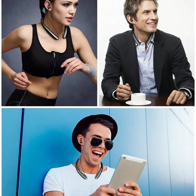 Alt view image 7 of 7 - Neckband Bluetooth Headphones, Bluetooth 5.4 Wireless Headphone with Retractable Earbud,CVC8.0 Noise Cancelling, 16Hrs Playtime, Around The Neck Headphones Stereo Headset for Music, Conference, Videos