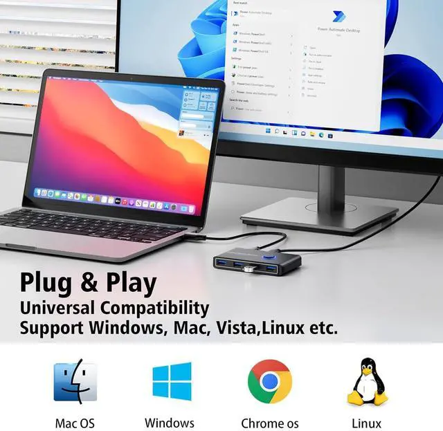 Alt view image 4 of 6 - USB 3.0 Switch Selector for 2 Computers, USB Switcher Sharing 4 USB Devices Peripheral Hub for Mouse, Keyboard, Scanner, Printer; for Mac/Windows/Linux; 2 Pack USB Cables Included