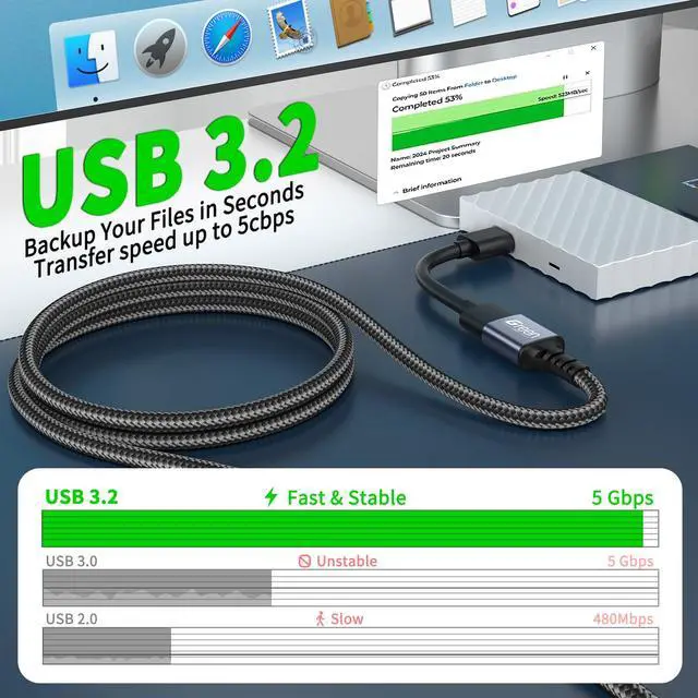 Alt view image 2 of 7 - Upgrade USB Extension Cable 3.3FT, USB Extender, 5Gbps Ultra High Speed USB 3.0 Extension Cord, Military Nylon Braided Gold-Plated Connectors, Heavy-Duty Type A Male to Female Cord Fast Charging Cable
