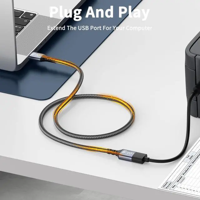 Alt view image 5 of 7 - Upgrade USB Extension Cable 3.3FT, USB Extender, 5Gbps Ultra High Speed USB 3.0 Extension Cord, Military Nylon Braided Gold-Plated Connectors, Heavy-Duty Type A Male to Female Cord Fast Charging Cable