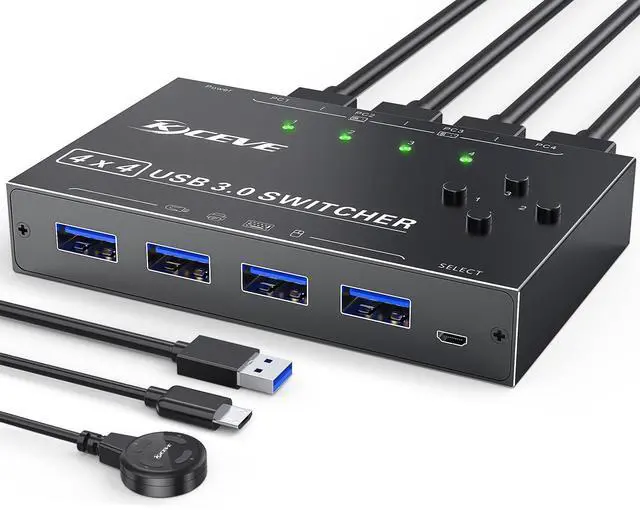 Main image of USB 3.0 Switch Selector 4 Port,KVM Switcher 4 Computers Sharing 4 USB Devices,USB Peripheral Switcher for Keyboard Mouse Printer Scanner,with Wired Remote Button and 4 USB 3.0 Cable