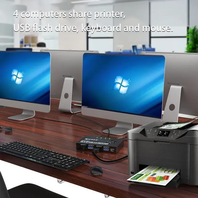 Alt view image 5 of 7 - USB 3.0 Switch Selector 4 Port,KVM Switcher 4 Computers Sharing 4 USB Devices,USB Peripheral Switcher for Keyboard Mouse Printer Scanner,with Wired Remote Button and 4 USB 3.0 Cable