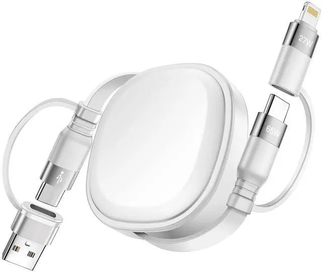 Main image of 5 in 1 Retractable Charging Cable, 65W Charger USB Type C Charger Cable Fast Charging Cord, USBC to USB C/Lightning for iPhone 16 15 14 13 Pro Max,iPad,Samsung,PS5,Tablets & More-3.86ft