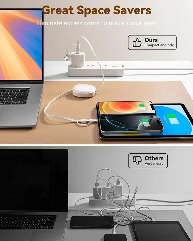 Alt view image 7 of 7 - 5 in 1 Retractable Charging Cable, 65W Charger USB Type C Charger Cable Fast Charging Cord, USBC to USB C/Lightning for iPhone 16 15 14 13 Pro Max,iPad,Samsung,PS5,Tablets & More-3.86ft