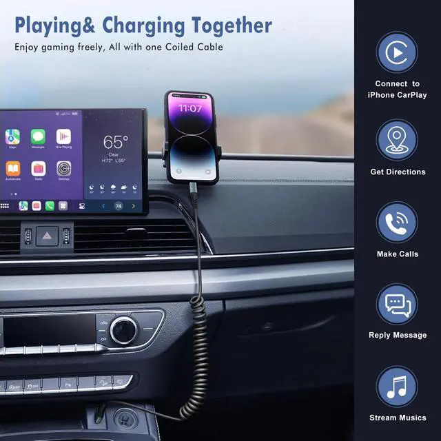 Alt view image 2 of 7 - Coiled Lightning Cable 6FT,2 Pack MFi Certified Retractable iPhone Car Charger Cord,Apple CarPlay Cable Compatible with iPhone 14/13/12/11 Pro Max/XS Max/XR/X/8/7/iPad