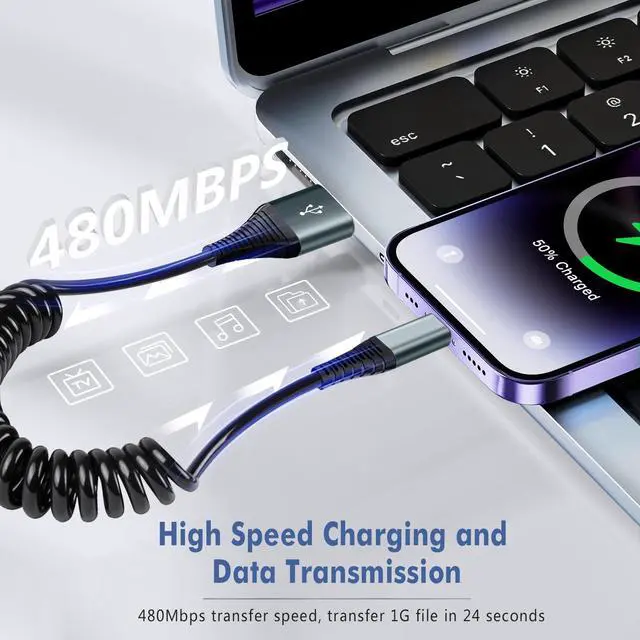 Alt view image 4 of 7 - Coiled Lightning Cable 6FT,2 Pack MFi Certified Retractable iPhone Car Charger Cord,Apple CarPlay Cable Compatible with iPhone 14/13/12/11 Pro Max/XS Max/XR/X/8/7/iPad