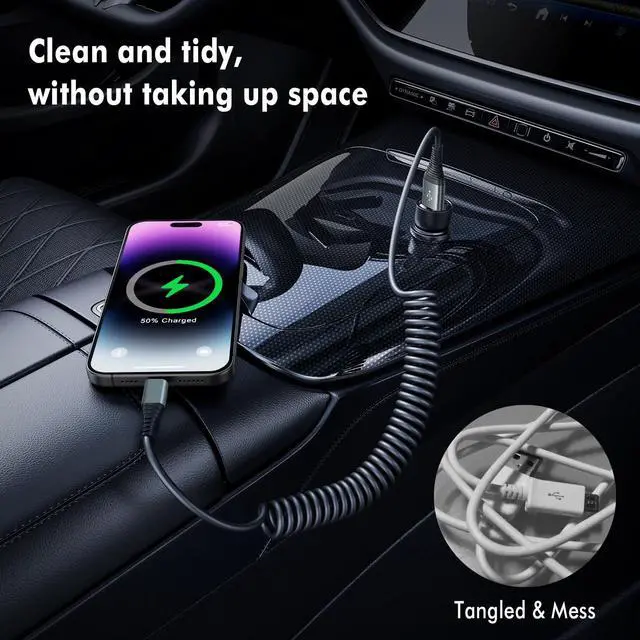 Alt view image 3 of 7 - Coiled Lightning Cable 6FT,2 Pack MFi Certified Retractable iPhone Car Charger Cord,Apple CarPlay Cable Compatible with iPhone 14/13/12/11 Pro Max/XS Max/XR/X/8/7/iPad