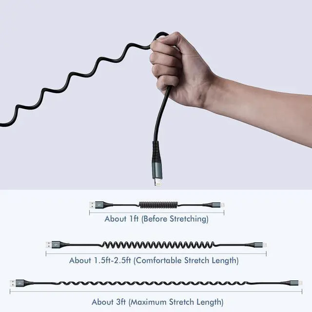 Alt view image 6 of 7 - Coiled Lightning Cable 6FT,2 Pack MFi Certified Retractable iPhone Car Charger Cord,Apple CarPlay Cable Compatible with iPhone 14/13/12/11 Pro Max/XS Max/XR/X/8/7/iPad