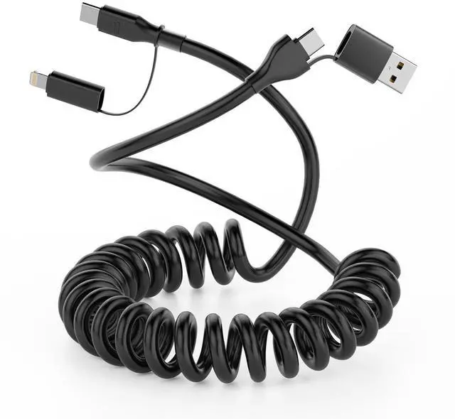 Main image of Coiled USB C and Lightning Cable 2 in 1, 3FT Retractable iPhone 15 16 17 Car Charger Cord 60W Fast Charging Apple USB C CarPlay Cable Type C Car Charger Cord for iPhone 17-6/Samsung/pad/Airpod