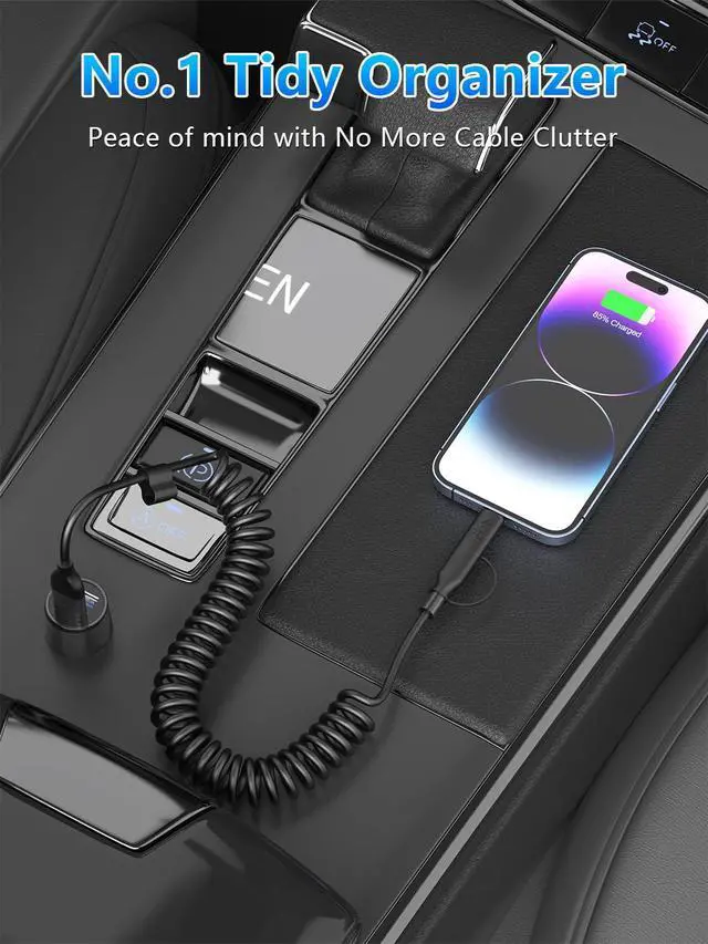 Alt view image 4 of 7 - Coiled USB C and Lightning Cable 2 in 1, 3FT Retractable iPhone 15 16 17 Car Charger Cord 60W Fast Charging Apple USB C CarPlay Cable Type C Car Charger Cord for iPhone 17-6/Samsung/pad/Airpod