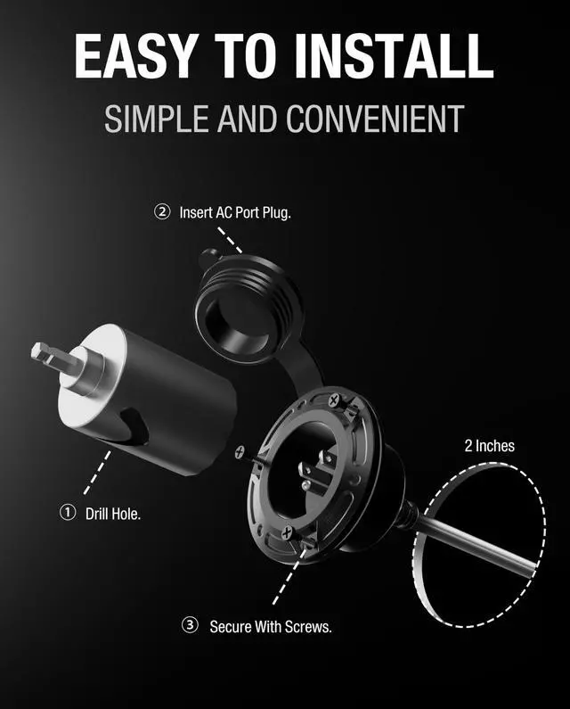 Alt view image 5 of 7 - Heavy-Duty 20A 125V RV Shore Power Inlet Plug with 6 Feet Extension Cord, 5-in-1 T-Blade Adapter, Waterproof Outlet Box & Cap for RVs Trailers Boats - Outdoor Electrical System (12AWG), 6 Feet