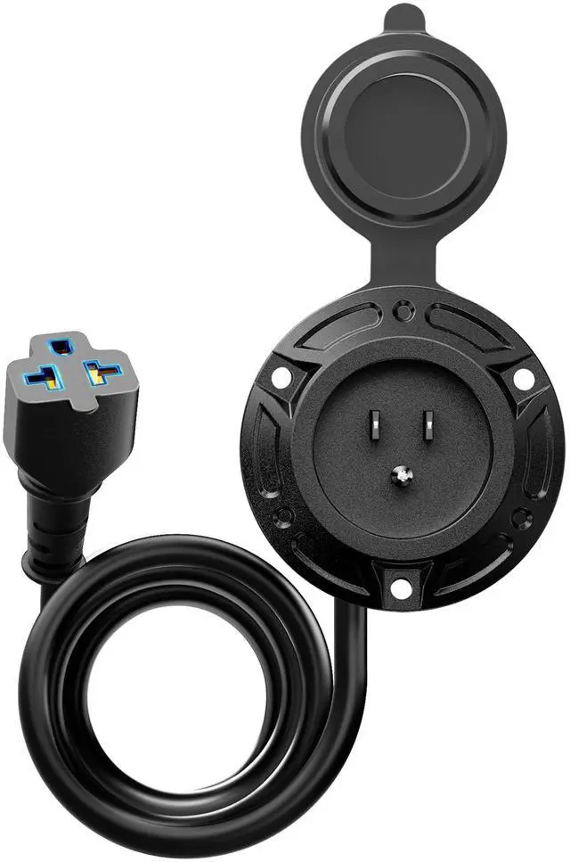 Main image of Heavy-Duty 20A 125V RV Shore Power Inlet Plug with 6 Feet Extension Cord, 5-in-1 T-Blade Adapter, Waterproof Outlet Box & Cap for RVs Trailers Boats - Outdoor Electrical System (12AWG), 6 Feet