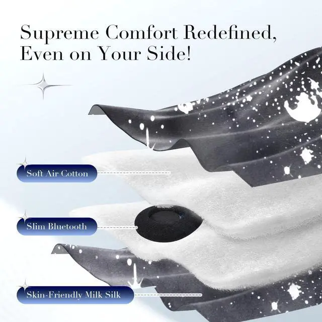 Alt view image 4 of 7 - Sleep Mask with Bluetooth Headphones, Extra Large Silk Eye Mask for Sleeping Side Day Sleepers, Sleep Headphones Bluetooth 5.4 for Women Men with Thin Speaker, Blackout, Comfort, Microphone