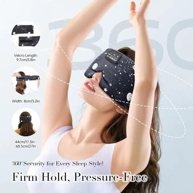 Alt view image 5 of 7 - Sleep Mask with Bluetooth Headphones, Extra Large Silk Eye Mask for Sleeping Side Day Sleepers, Sleep Headphones Bluetooth 5.4 for Women Men with Thin Speaker, Blackout, Comfort, Microphone