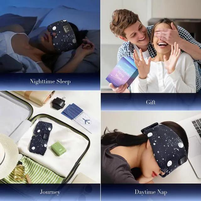 Alt view image 6 of 7 - Sleep Mask with Bluetooth Headphones, Extra Large Silk Eye Mask for Sleeping Side Day Sleepers, Sleep Headphones Bluetooth 5.4 for Women Men with Thin Speaker, Blackout, Comfort, Microphone