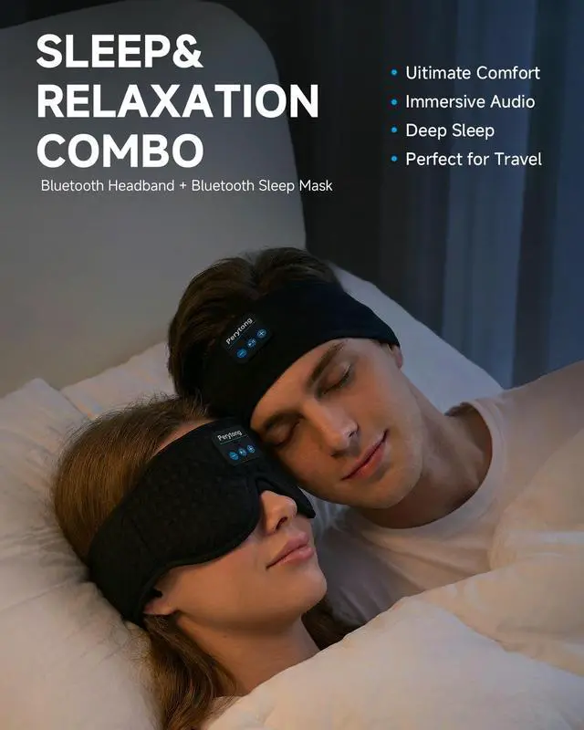 Alt view image 2 of 7 - 2-Pack Sleep Headphones Bluetooth 3D Sleep Mask & Wireless Headband Headphone with Ultra-Thin Speakers, Sleeping Headphones for Side Sleepers, Running, Workout, Insomniac, Travel, Gifts, Meditation