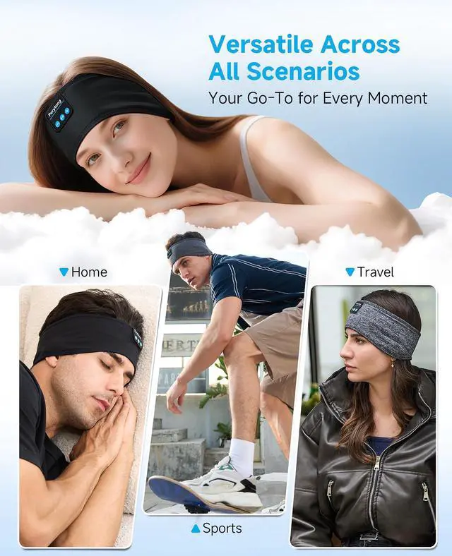 Alt view image 7 of 7 - 2-Pack Sleep Headphones Bluetooth 3D Sleep Mask & Wireless Headband Headphone with Ultra-Thin Speakers, Sleeping Headphones for Side Sleepers, Running, Workout, Insomniac, Travel, Gifts, Meditation