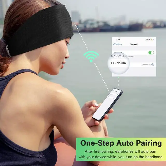 Alt view image 6 of 7 - Sleep Headphones Headband Bluetooth 5.4, Headband Earphones Wireless with USB C Charge Port, Sleep Mask for Sleeping, Sports, Gifts, Workout, Jogging, Yoga, Insomnia, Air Travel, Meditation