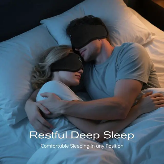 Alt view image 2 of 7 - 3D Sleep Mask with Bluetooth Headphones, Sleeping Headphones for Side Sleepers, Wireless Music Eye Mask with Ultra-Thin Stereo Speakers for Men, Women, Tech Gifts, Black