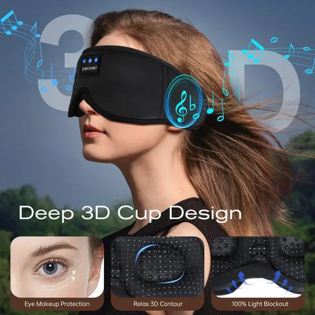 Alt view image 7 of 7 - 3D Sleep Mask with Bluetooth Headphones, Sleeping Headphones for Side Sleepers, Wireless Music Eye Mask with Ultra-Thin Stereo Speakers for Men, Women, Tech Gifts, Black